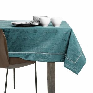 AmeliaHome Vesta teal embossed tablecloth on table setting - Interior design