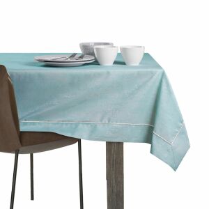 AmeliaHome Vesta blue embossed tablecloth on table, isolated - Interior design