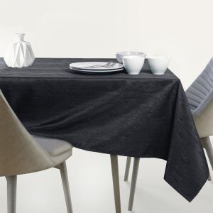 AmeliaHome Vesta black embossed oval tablecloth on dining table - Tablecloth