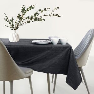 AmeliaHome Vesta black embossed oval tablecloth on dining table - Interior design
