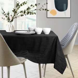 AmeliaHome Vesta black embossed tablecloth on dining table - AmeliaHome