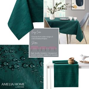Collage of AmeliaHome Vesta glass green tablecloth features - Decoration