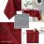 Collage of AmeliaHome Vesta bordo tablecloth features: easy care, water resistant
