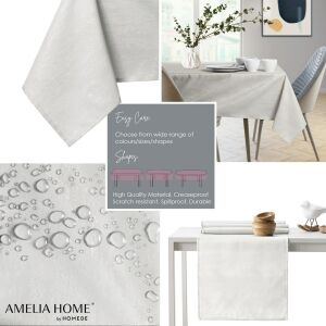 AmeliaHome Vesta cremegeprägte Tischdecke Collage mit Lifestyle- und Detailaufnahmen - Tischdecken