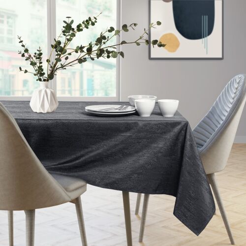 AmeliaHome Vesta graphite grey embossed modern table runner on dining table setting