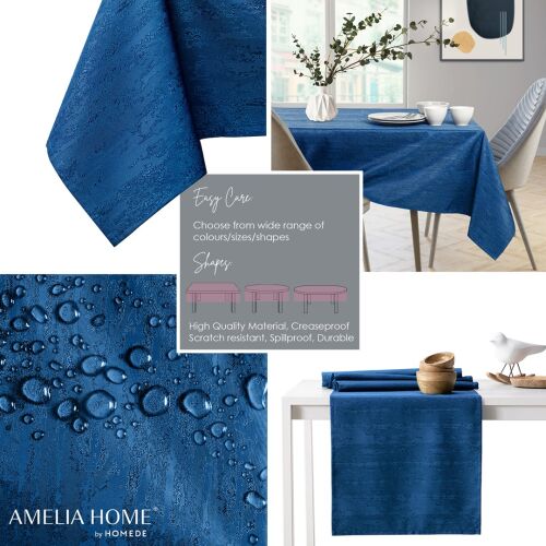 AmeliaHome Vesta Indigo Blue Tablecloth Collage: Easy Care, Waterproof, Durable