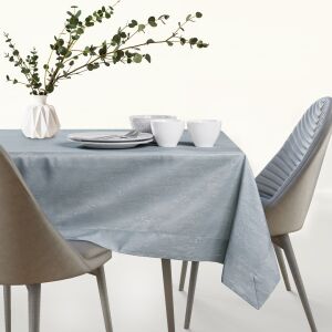 AmeliaHome Vesta grey embossed tablecloth on a set table - AmeliaHome