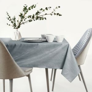 AmeliaHome Vesta graue, geprägte, ovale Tischdecke auf einem gedeckten Tisch - Tischdecken