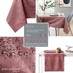 AmeliaHome Vesta rose embossed oval tablecloth collage with easy care and waterproof features - AmeliaHome