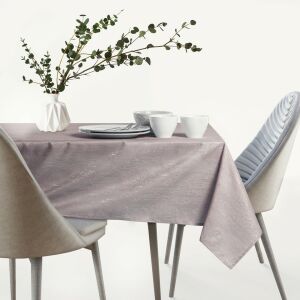 AmeliaHome Vesta powder pink embossed tablecloth on a set table - Tablecloth