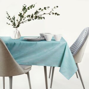 AmeliaHome Vesta blue embossed oval tablecloth on dining table - AmeliaHome