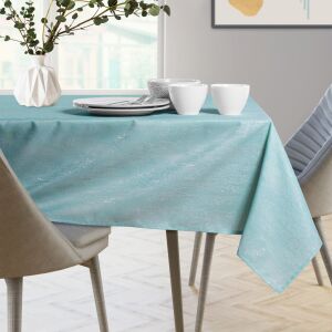 AmeliaHome Vesta blue embossed oval tablecloth on dining table - Interior design