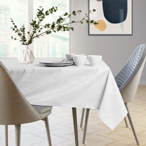 AmeliaHome Vesta white embossed tablecloth on dining table