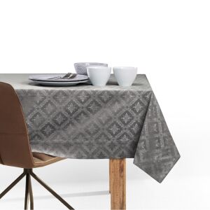 DecoKing Maya brown classic printed tablecloth on dining table with white background - DecoKing