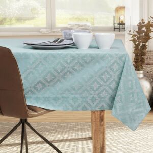 DecoKing Maya mint green tablecloth on a dining table - DecoKing
