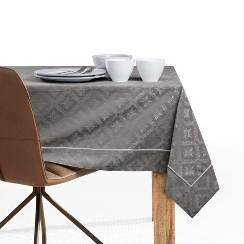 DecoKing Maya brown classic tablecloth on a set table.