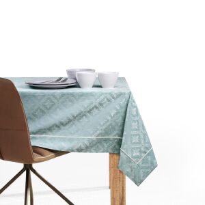 DecoKing Maya mint green tablecloth on a dining table - DecoKing