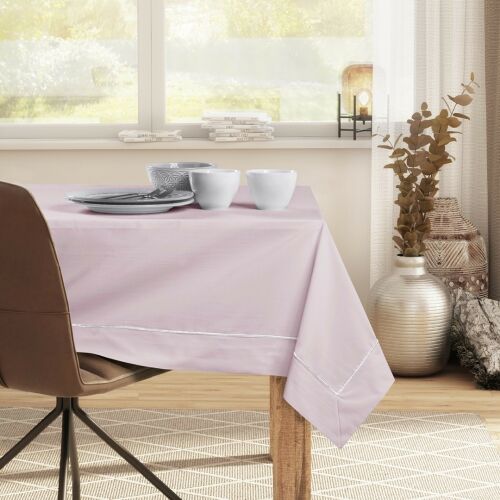 DecoKing Pure powder pink tablecloth on a dining table setting