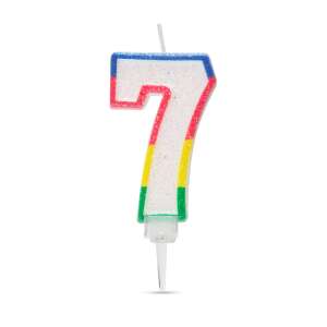 Number 7 birthday candle, multi-colored, glitter - Birthday Candle & Cake Topper