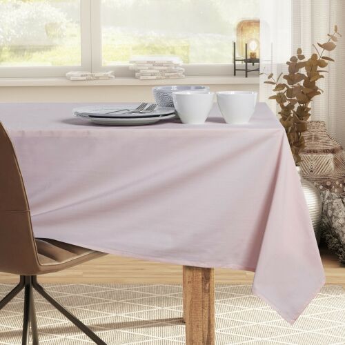 DecoKing Pure powder pink tablecloth on a dining table