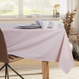 DecoKing Pure powder pink oval tablecloth on a set table - DecoKing