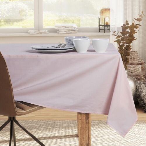 DecoKing Pure powder pink oval tablecloth on a set table