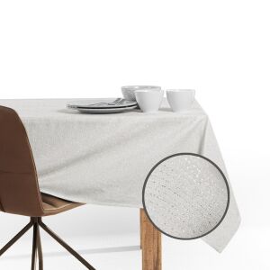 DecoKing Sparkle cream metallic oval tablecloth on table setting - Tablecloth