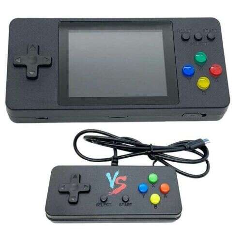 K8 Retro Handheld Game Console with 500 Games, Black, with Controller and Charging Cable