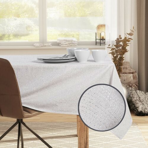 DecoKing Sparkle cream metallic oval tablecloth on dining table setting
