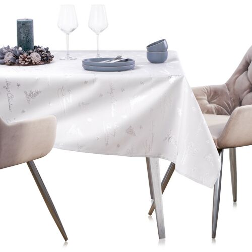 AmeliaHome Christmas Eve white tablecloth on a set table