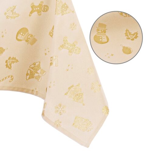 AmeliaHome Christmas Story gelbe Tischdecke mit goldenem festlichen Druckdetail