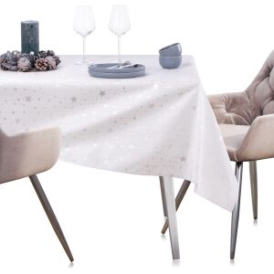 AmeliaHome Stardust white festive tablecloth on dining table setting - Interior design