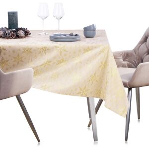 AmeliaHome White Christmas gelbe Tischdecke auf einem gedeckten Tisch. - Partyzubehör