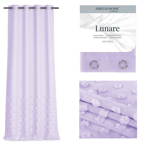 Függöny LUNARE világoslila hímzett motívum boho fűzőkarika 140x270 ameliahome 111446875