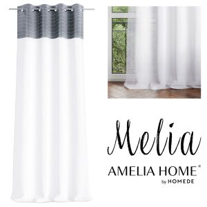 AmeliaHome Melia weißer Voile-Vorhang mit Ösen, 140x270 cm, Wohnzimmerdekor - Vorhänge