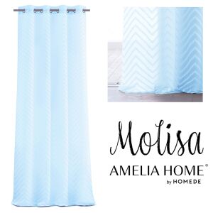AmeliaHome Molisa light blue embroidered curtain with silver grommets, boho style, 140x250 cm - Curtain