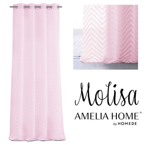 AmeliaHome Molisa rosa bestickter Vorhang, Boho-Stil, silberne Ösen, 140x270 cm