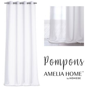 AmeliaHome Pompons white voile curtain with eyelets - Curtain