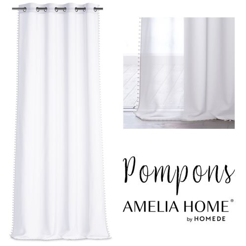 AmeliaHome Pompons weißer Voile Vorhang mit Ösen