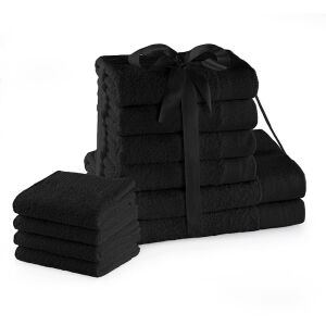 AmeliaHome AMARI black towel set, 10-piece cotton towel set - AmeliaHome