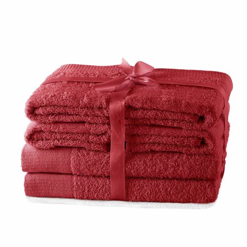 AmeliaHome AMARI Red Towel Set 2 Bath Towels and 4 Hand Towels