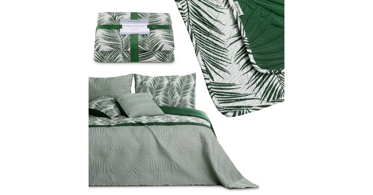 Tagesdecke TROPICAL BONAIRE Farbe glasgrün bedruckt Stil moderner Stoff Mikrofaser 170x210 AmeliaHome 111448139