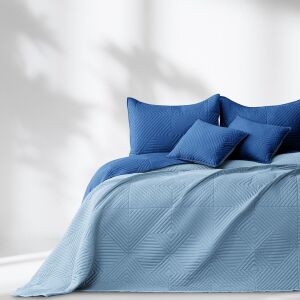 AmeliaHome SOFTA blue bedspread and pillow set on bed - Bedspread