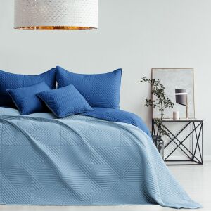 AmeliaHome SOFTA blue bedspread on a made bed with pillows - AmeliaHome