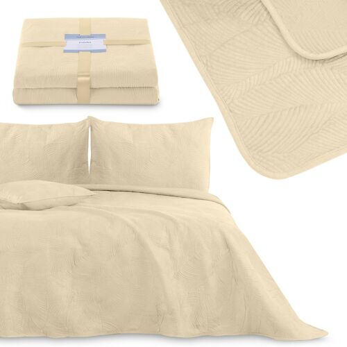 AmeliaHome PALSHA cappuccino velvet bedspread 220x240 cm with matching pillowcases