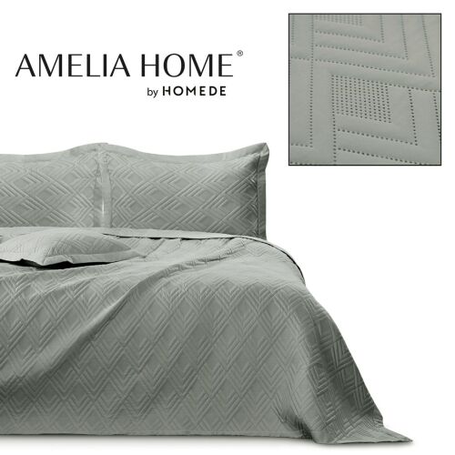 AmeliaHome OPHELIA grey microfiber bedspread with geometric pattern detail
