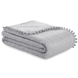 Folded AmeliaHome Meadore grey microfiber bedspread with pom poms - Bedspread