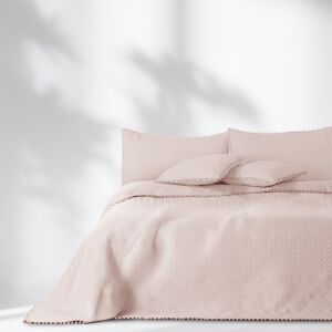 AmeliaHome MEADORE powder pink bedspread with pom poms on a bed - Bedding