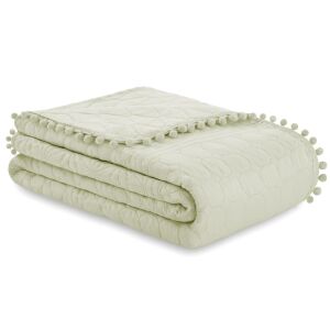 Folded AmeliaHome Meadore cream quilted bedspread with pom poms - Bedding