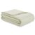 Folded AmeliaHome Meadore cream microfiber bedspread with pompom trim